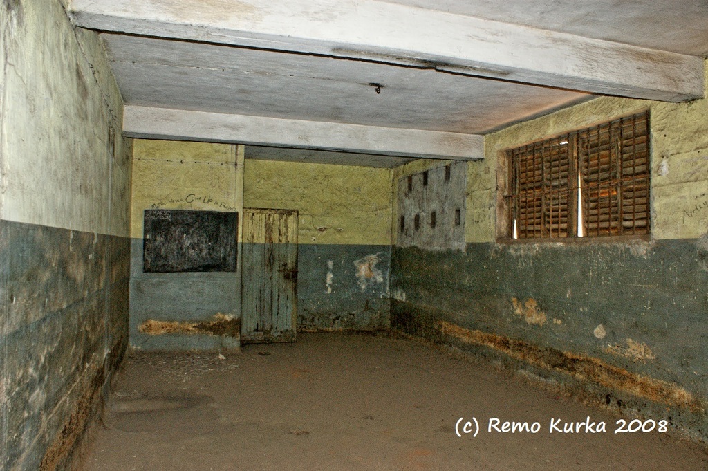 Thats the small communal area, which Kwame Nkrumah could use from time to time, , viewing out of the window, forward fishing harbor and sea glimpse only due to other building in way. Photo by Remo Kurka in 2008, during his Fort Ussher prison tour, Accra.